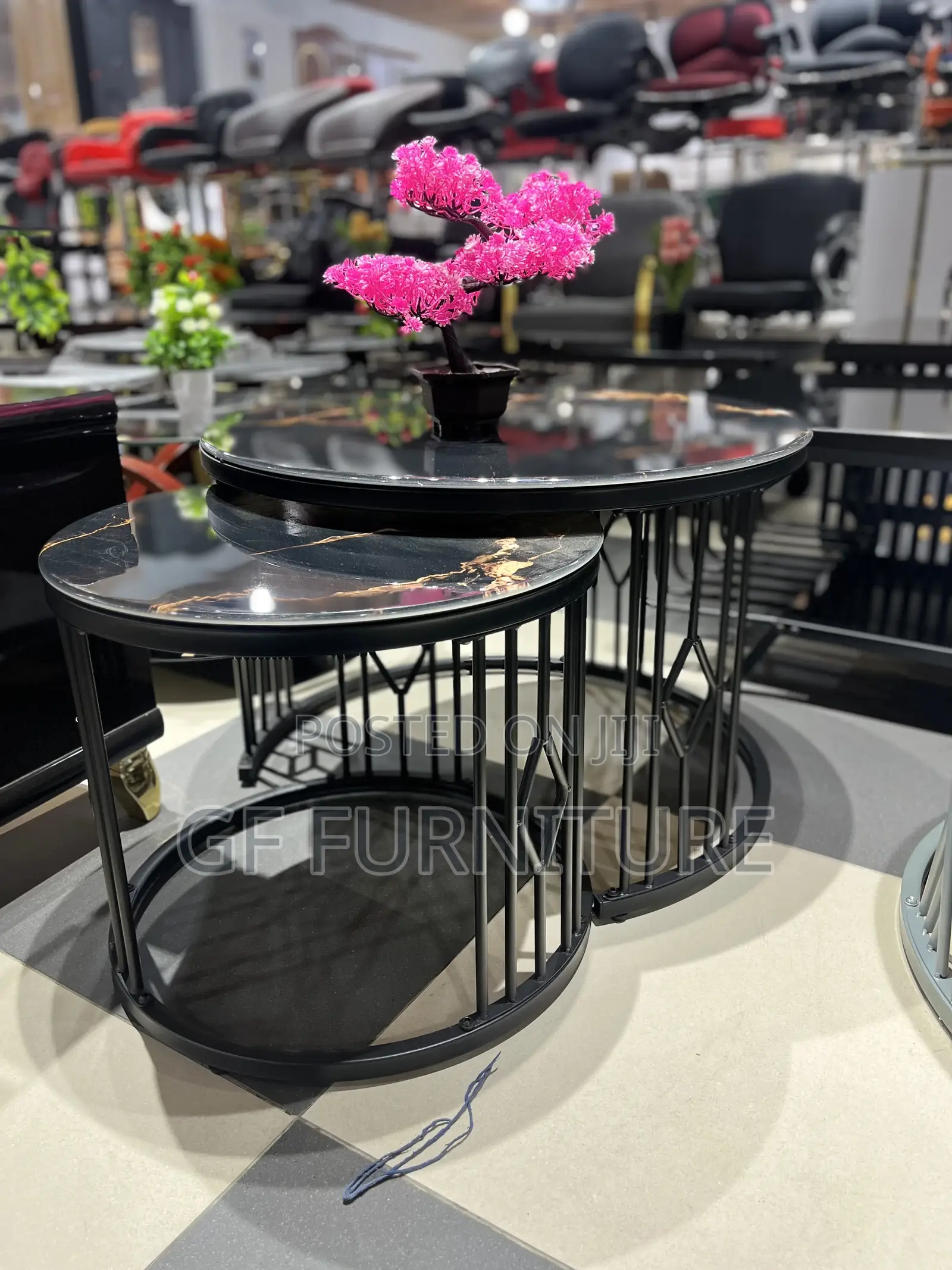 Modern 2-in-1 Black Marble Nesting Coffee Table Set