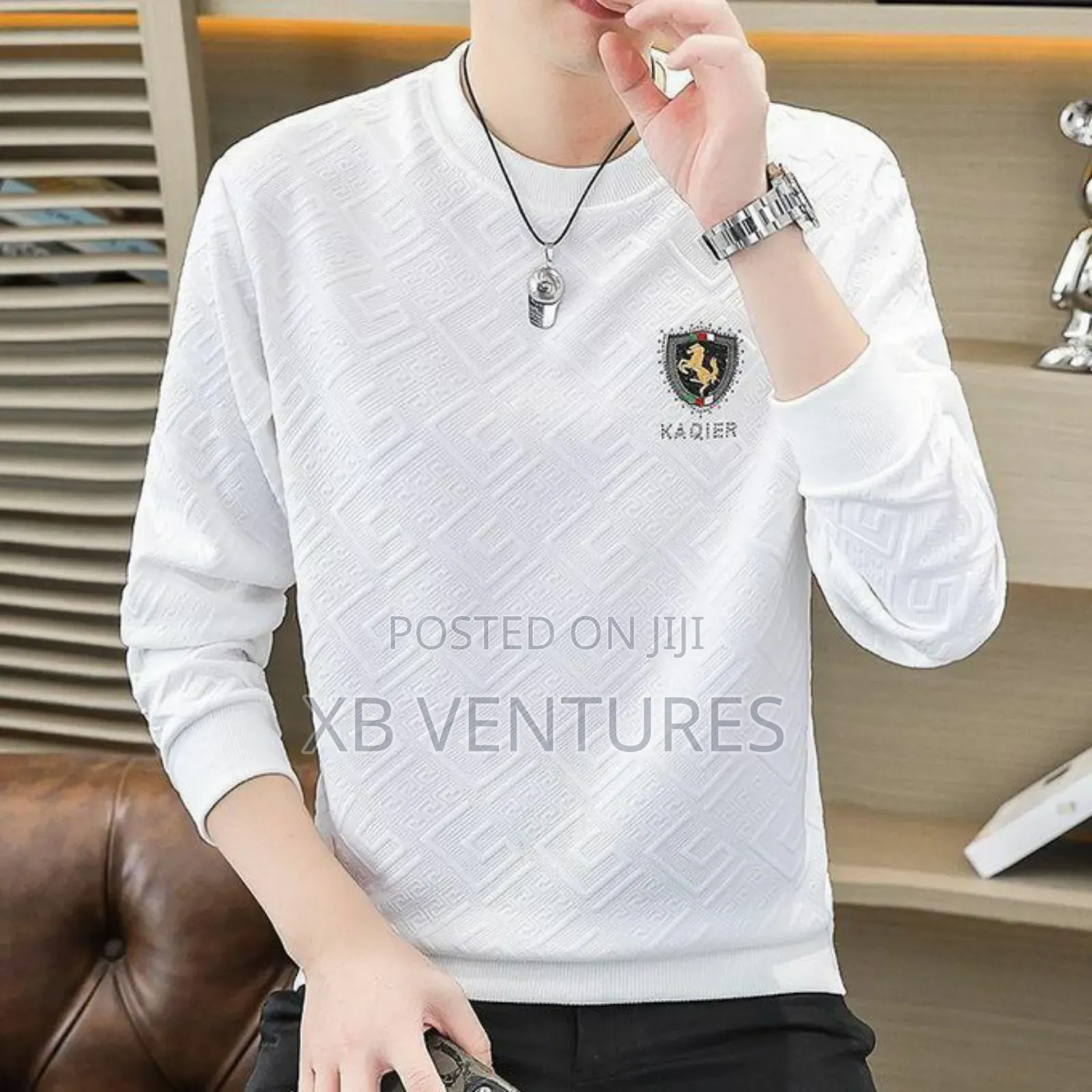 Comfy Unique Weave Design Long Sleeve T-Shirt,
-Khak