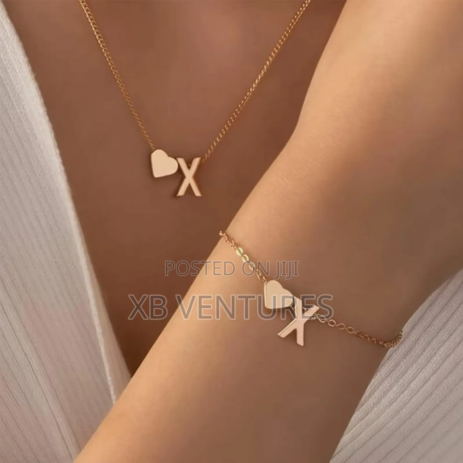 2 in 1 Women's English Necklaces and Bracelets Jewelry Set - Gold