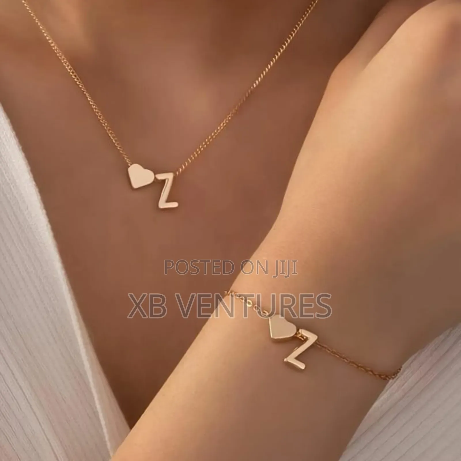 2 in 1 Women's English Necklaces and Bracelets Jewelry Set - Gold