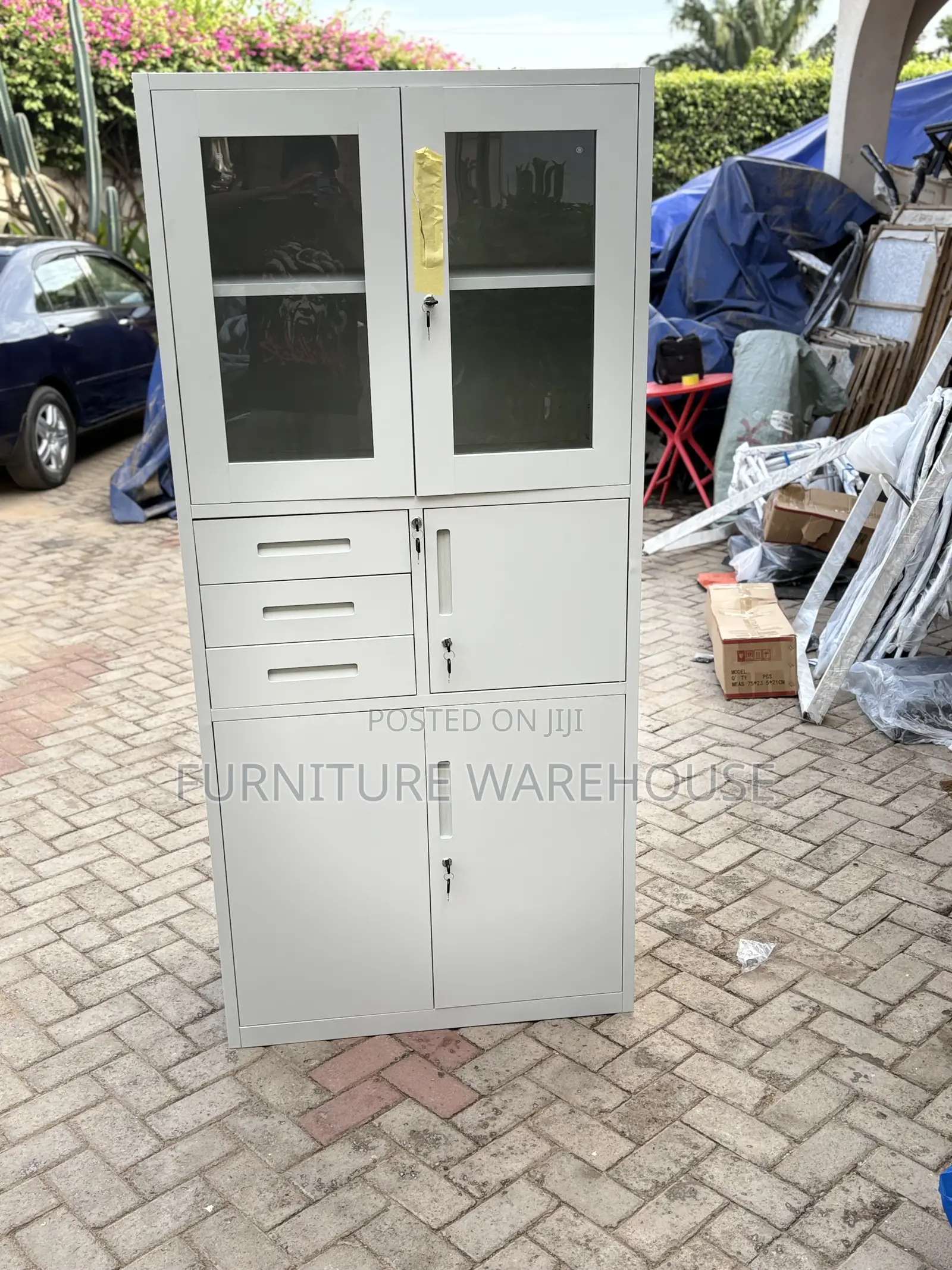 Modern White Steel Filing Cabinet With Safe And Adjustable Shelves