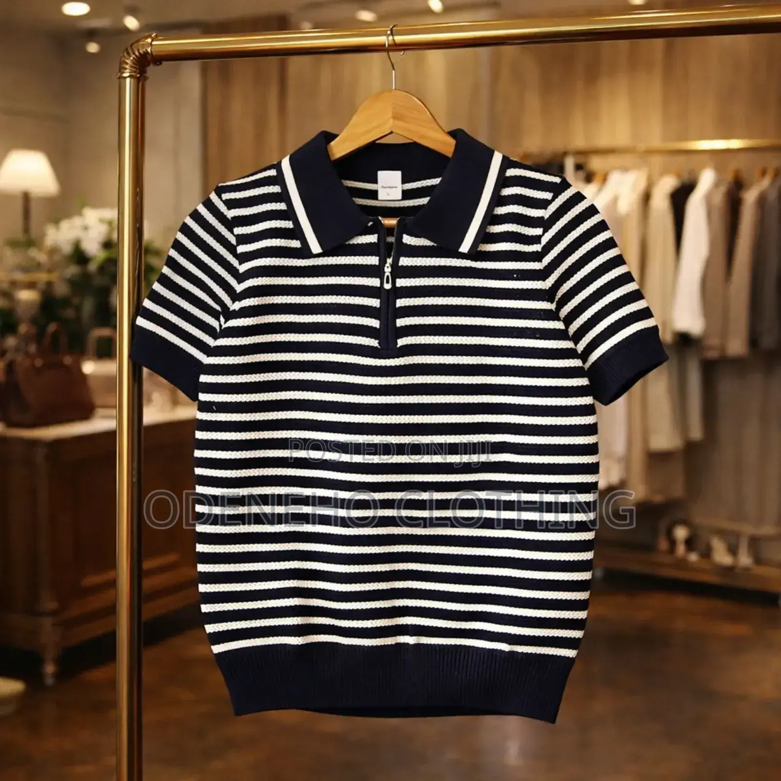 Black and White Knitted Polo