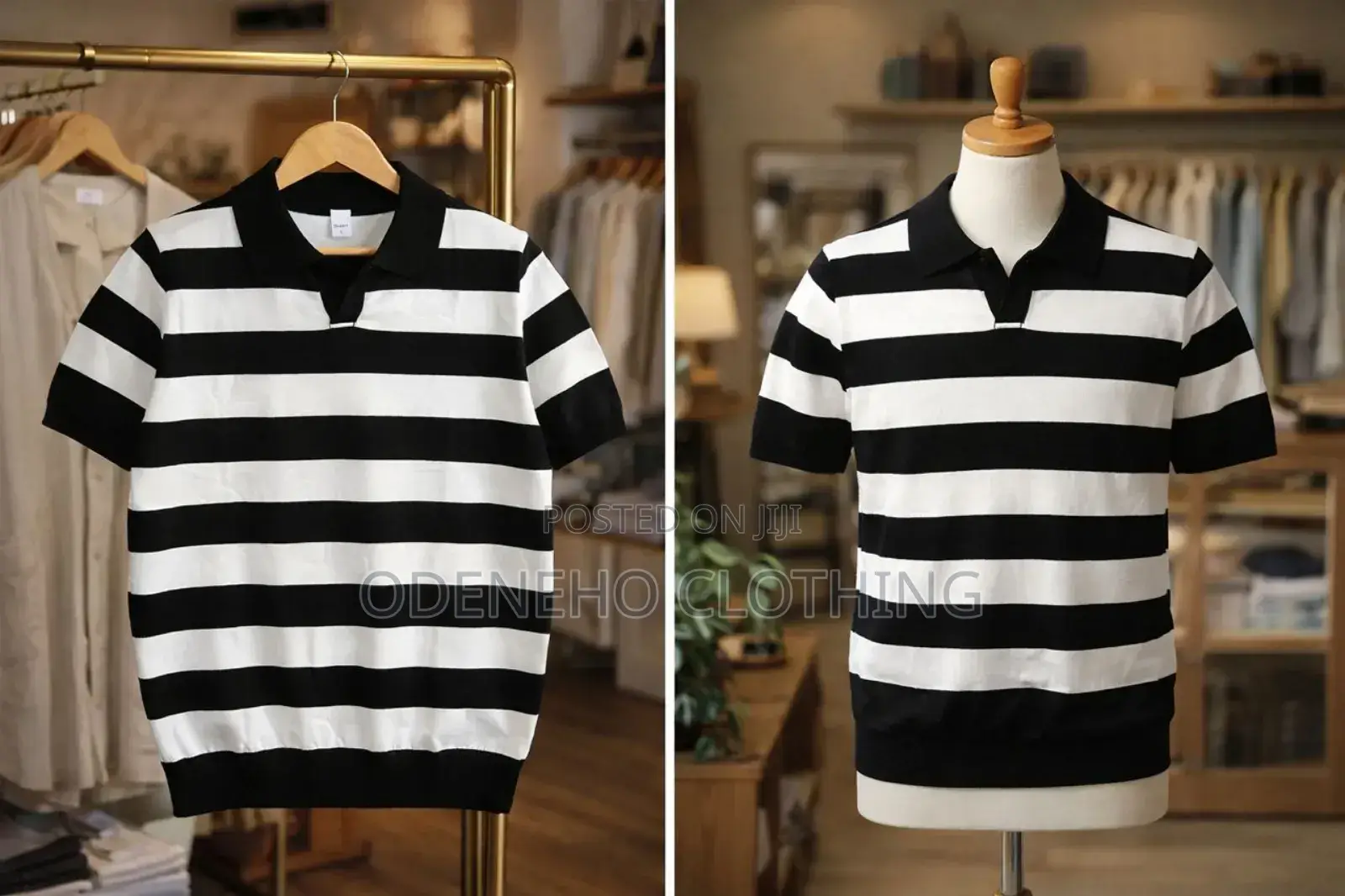 Black and White Knitted Polo