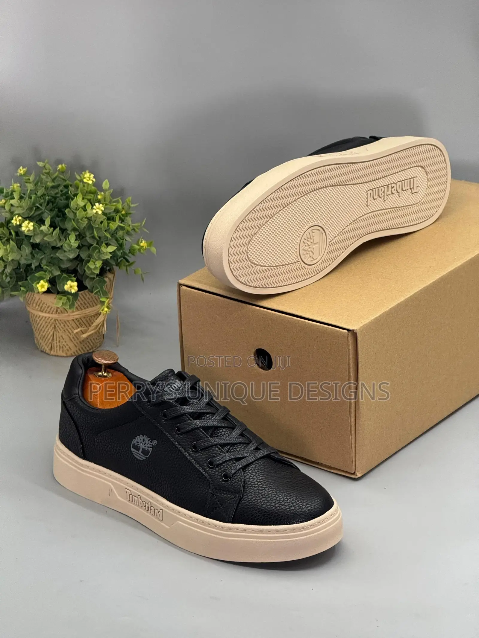 Urbanease Slip-on Leather Sneakers (Black Cream Sole)