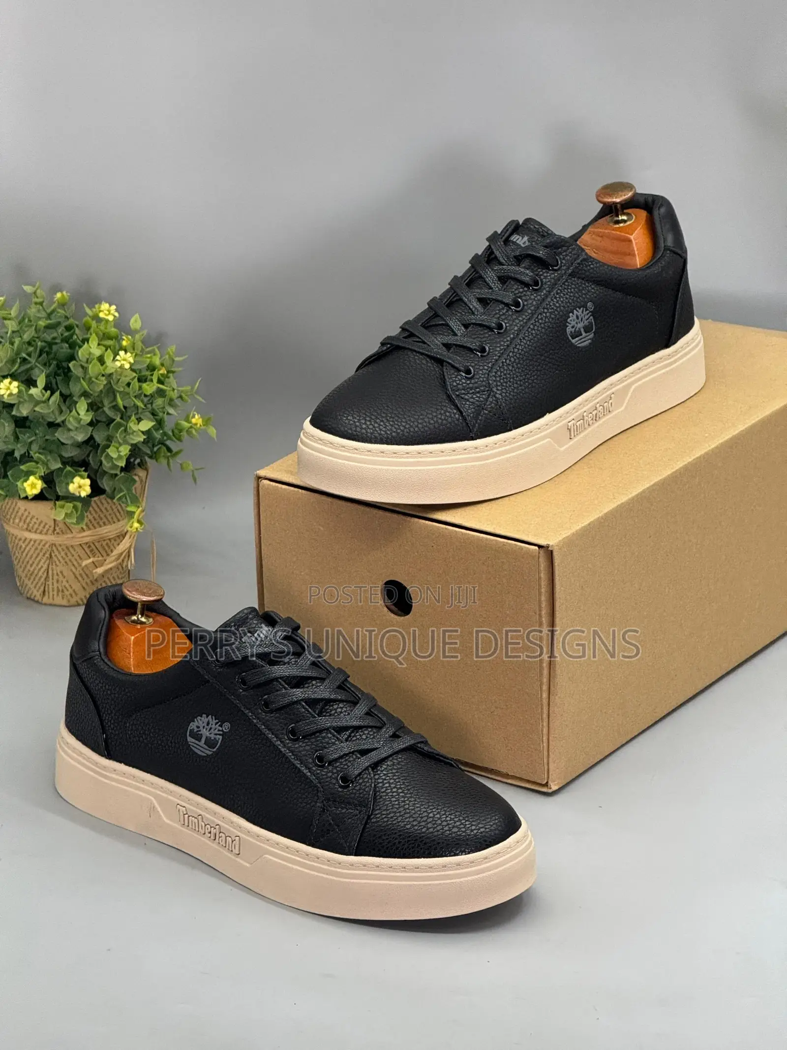 Urbanease Slip-on Leather Sneakers (Black Cream Sole)