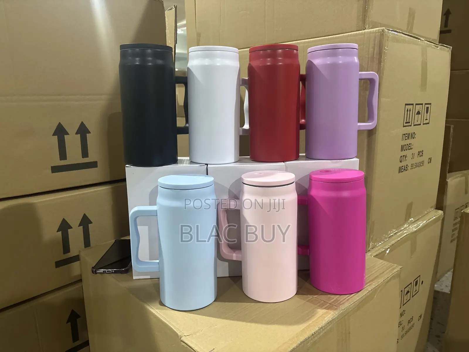 Vacuum Insulated Cup, Mug With Handle and Straw 50oz Double Walled