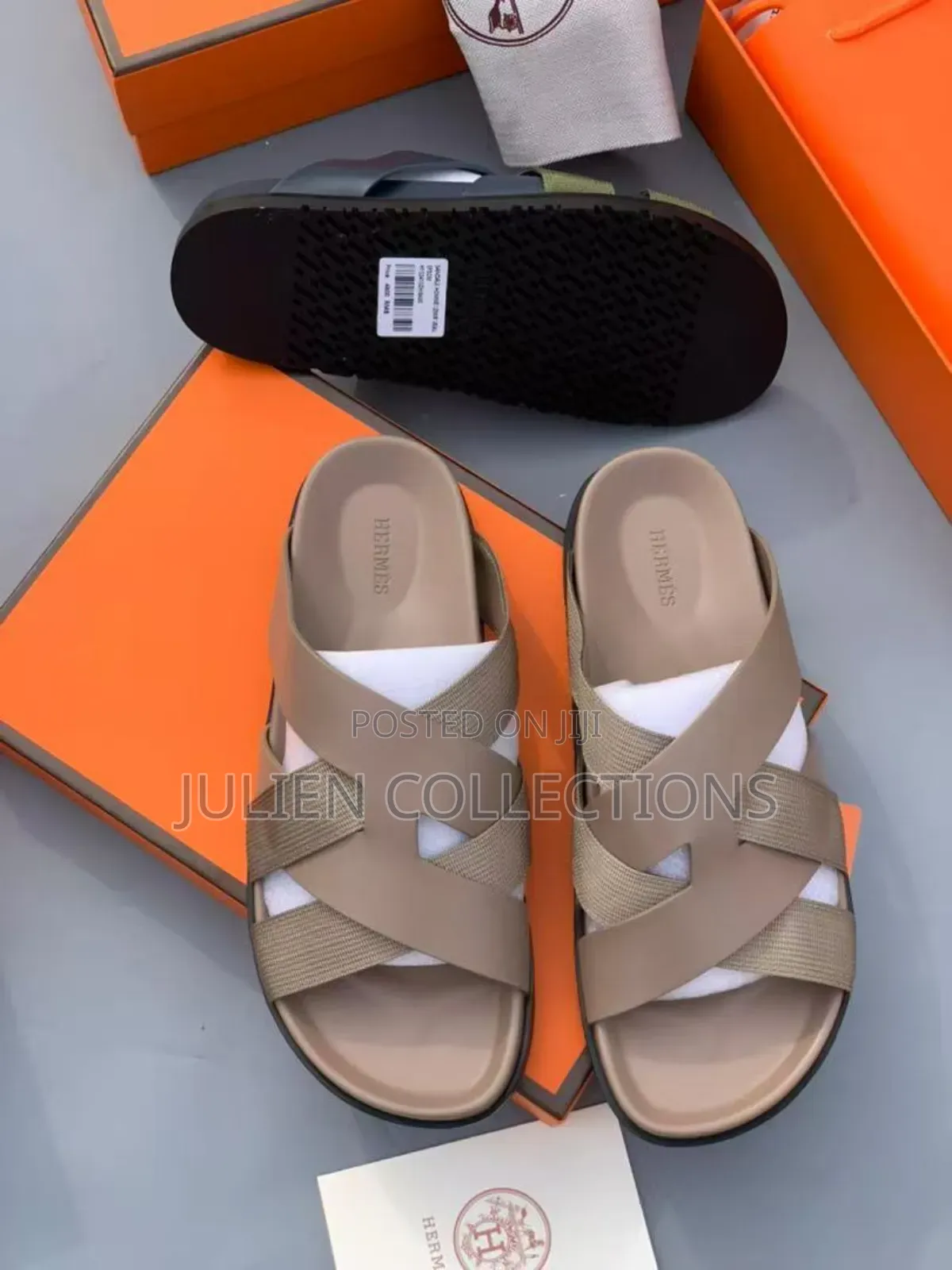 Hermes Cross Belte Grey and Lite Brown