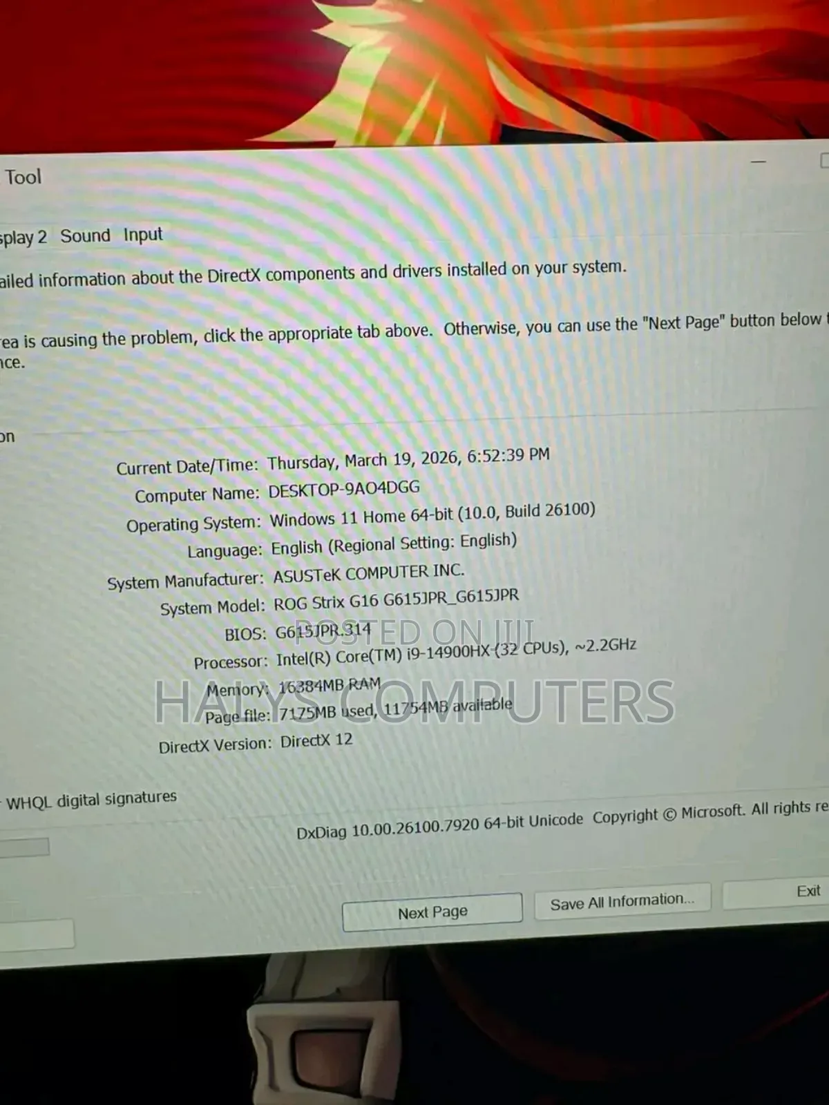 New Laptop Asus ROG Strix G16 G614 16GB Intel Core Ultra 9 SSD 1T