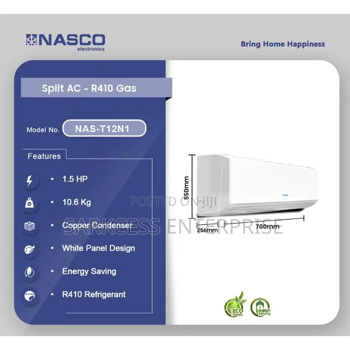 Nasco 1.5hp - Nas-T12v1 Split Ac - R410 Air Conditioner - White