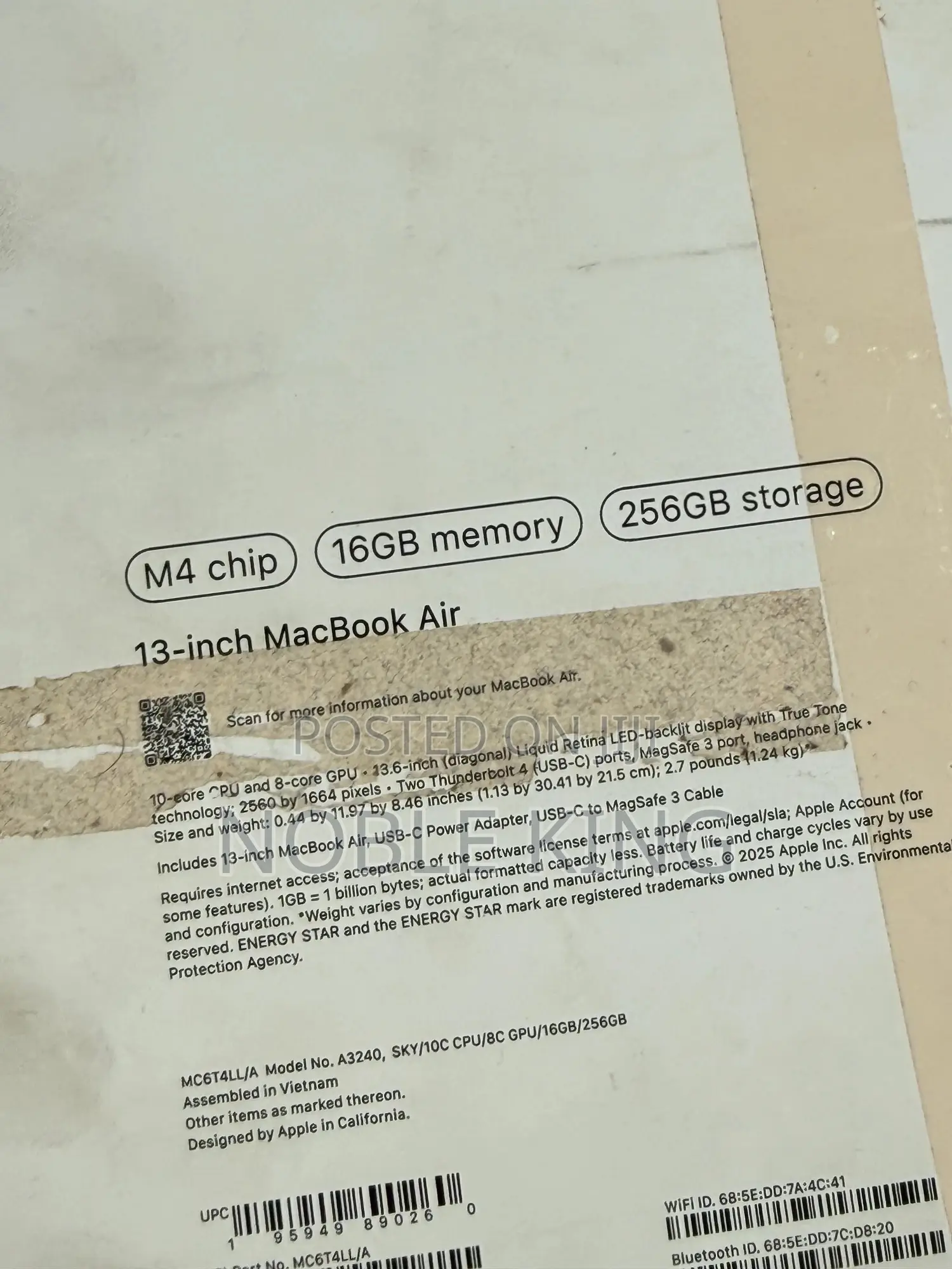 Laptop Apple MacBook Air 2025 M4 13-inch 16GB Apple M4 SSD 256GB