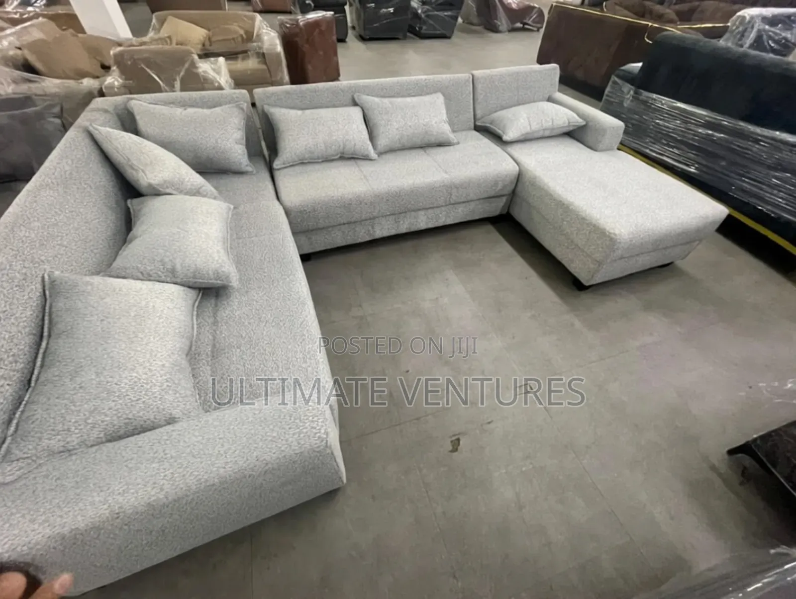 Modern Light Grey Textured L-Shaped Sectional Sofa