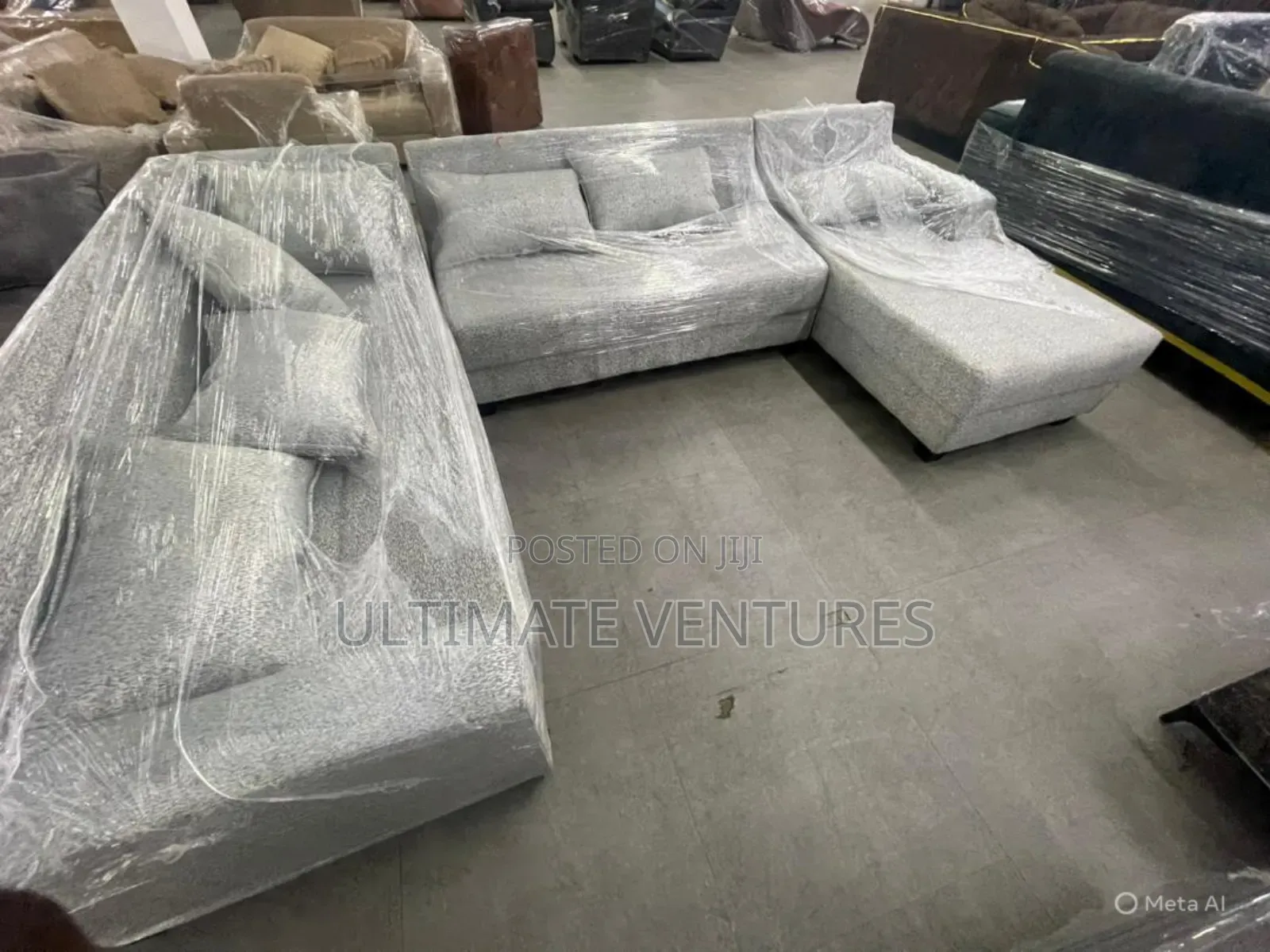 Modern Light Grey Textured L-Shaped Sectional Sofa