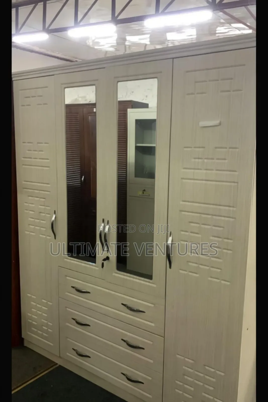 Imported Gray 4-Door Wardrobe With Mirrors Drawers
