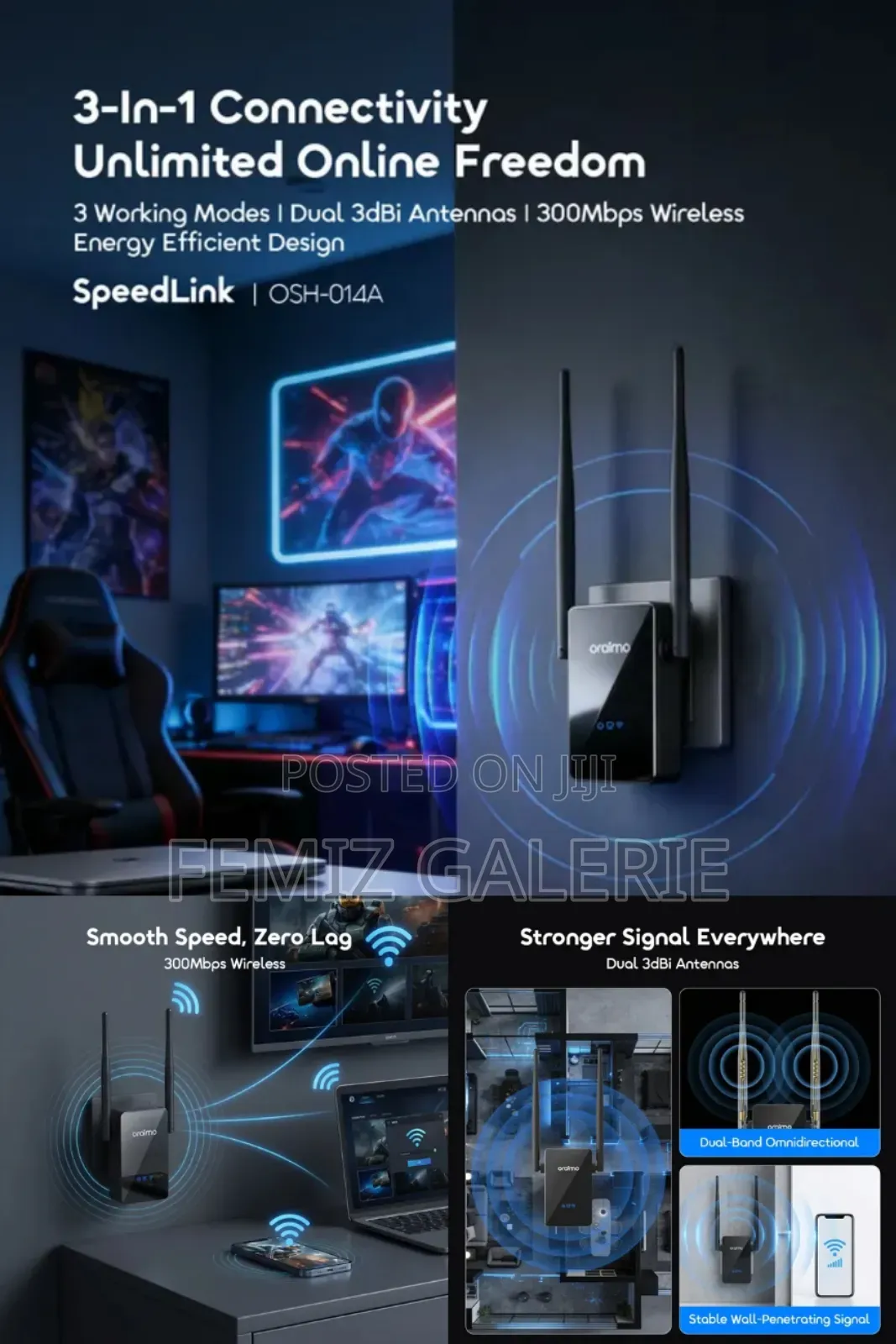 Oraimo Speedlink Access Point, Repeater, Router 3in1 Wifi Range Extend