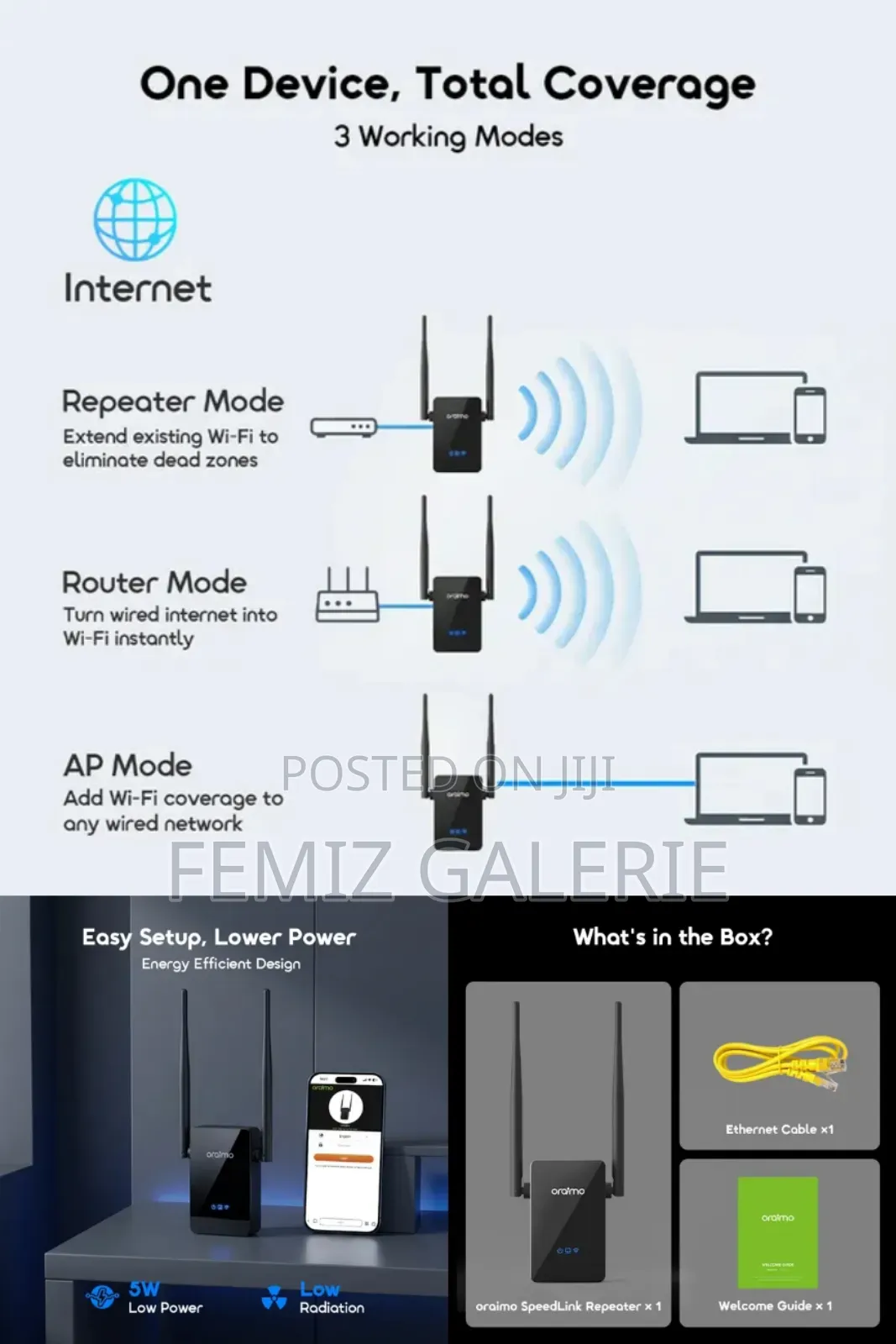 Oraimo Speedlink Access Point, Repeater, Router 3in1 Wifi Range Extend