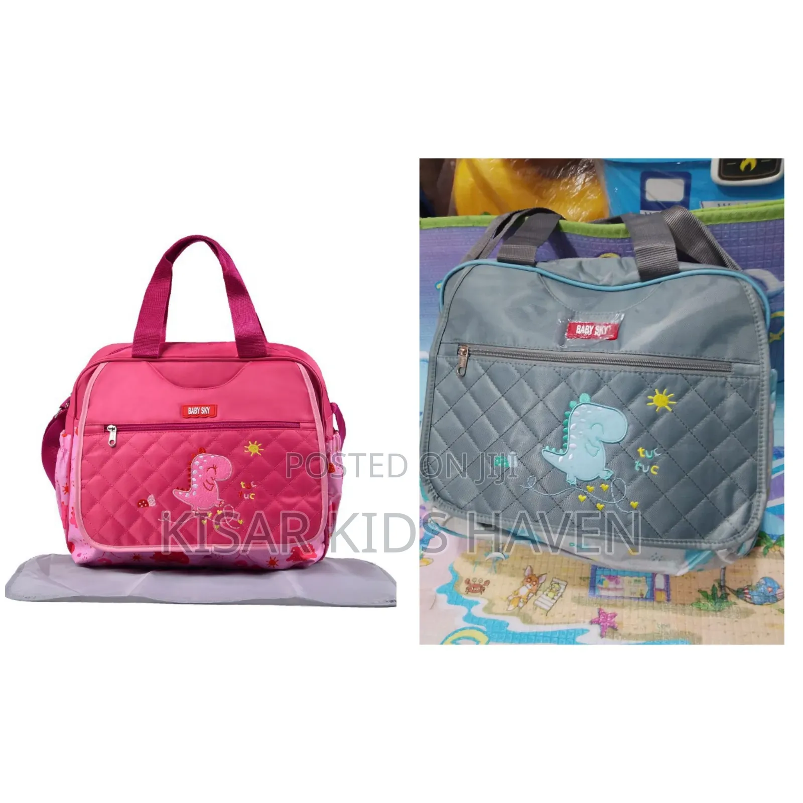 Simple But Cute Diaper Bag With Changing Mat ( Pink And Gray Colour)