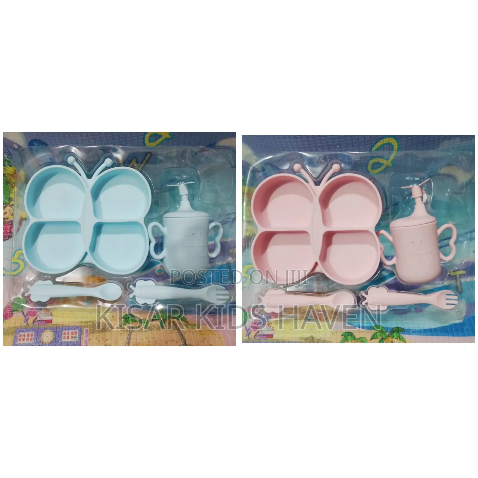 Simple Silicone Feeding Set 4pcs ( Blue and Pink Colour)