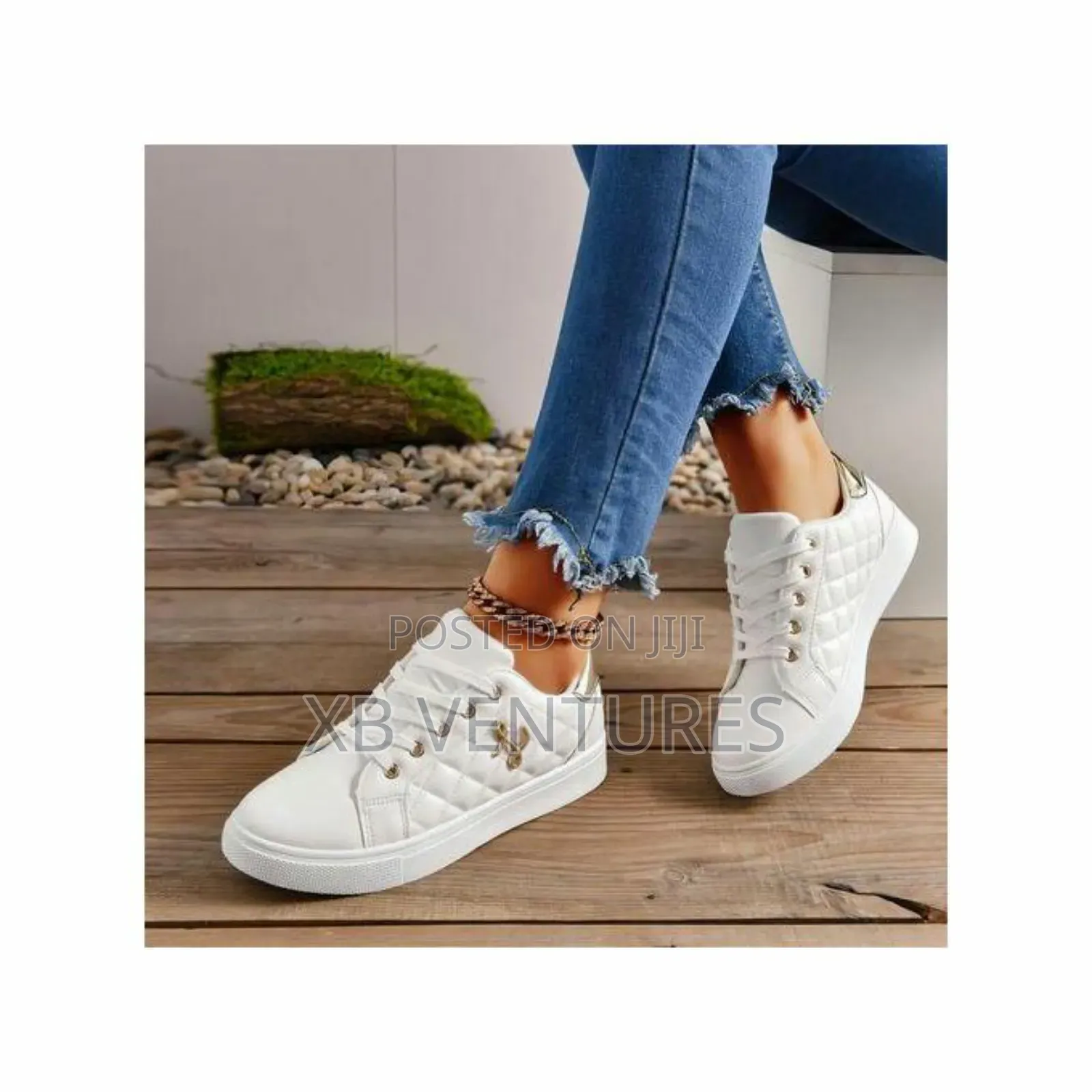 Women's White Quilted Sneakers