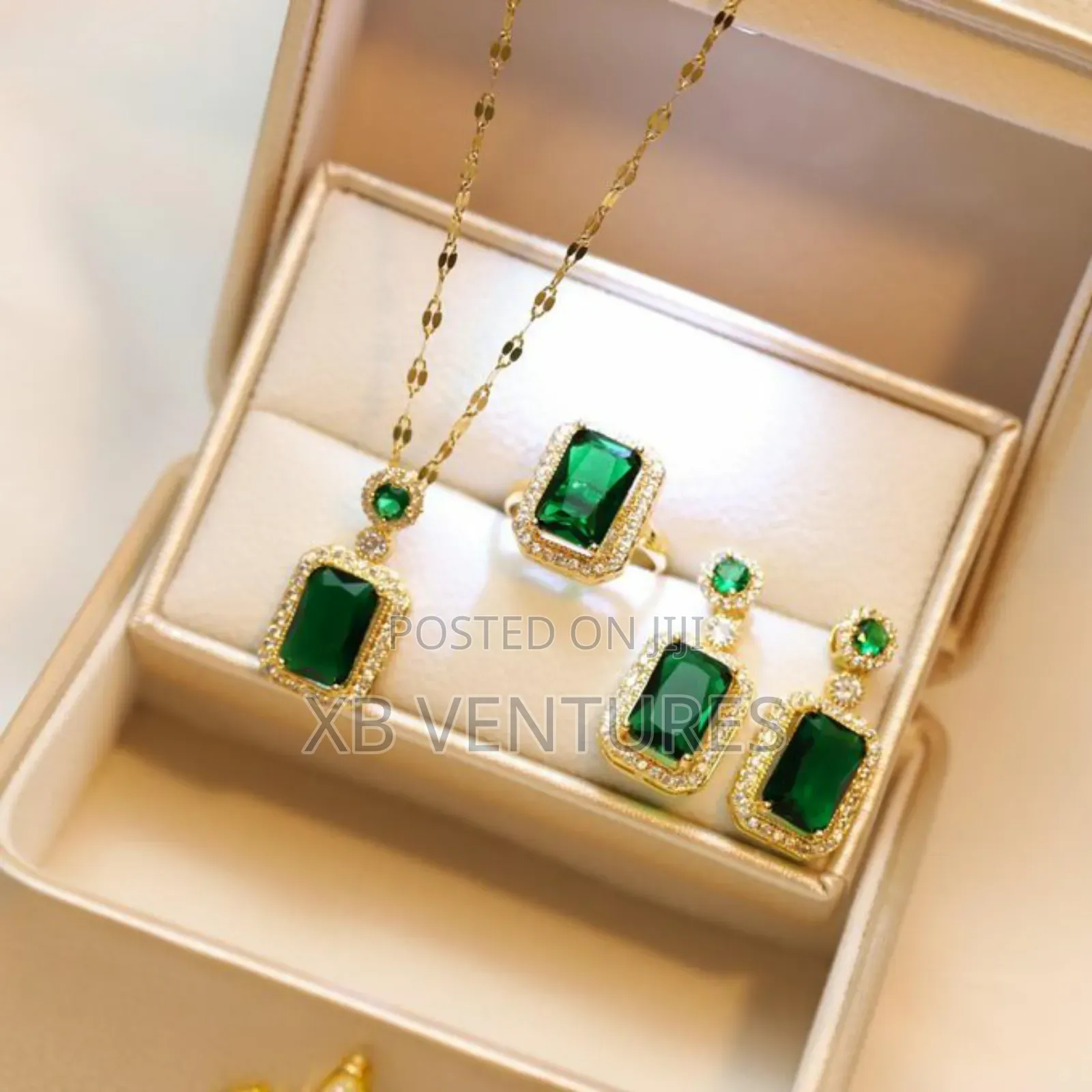 Earrings Necklace Bracelet Ring Set Skeleton Double Heart Alloy