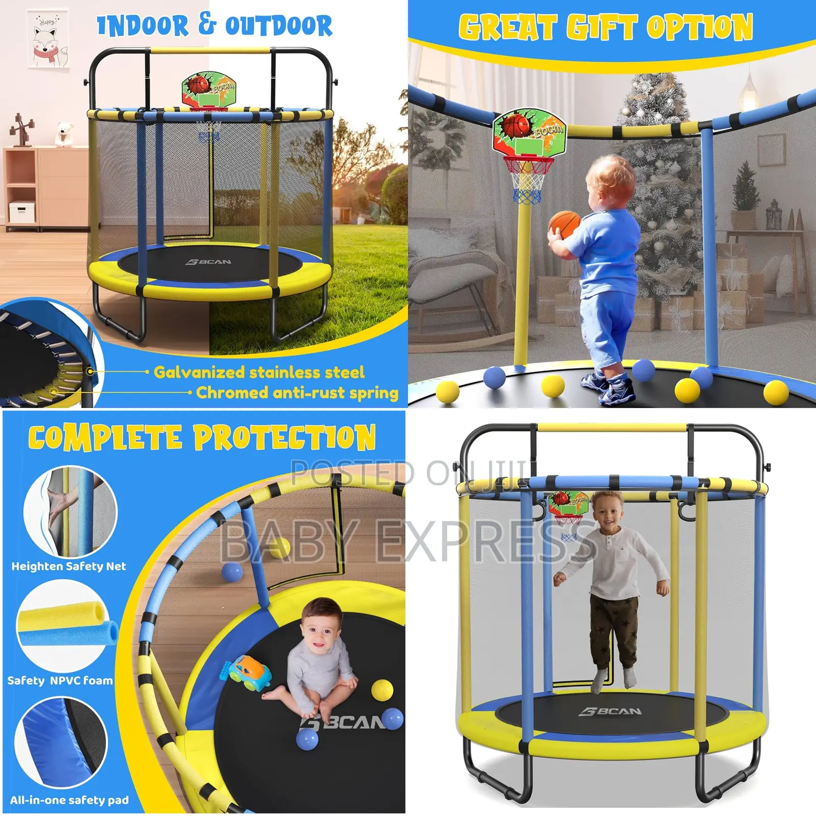 4.6ftindoor Outdoor Kids Trampoline With Safetynet Free Installation