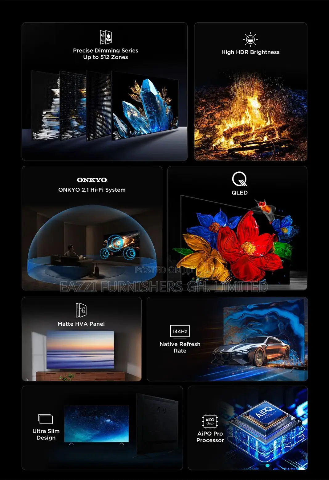 55 Inches Uk TCL Mini Led Qled High End 144 Hz Gaming Tv Uhd Smart HDR