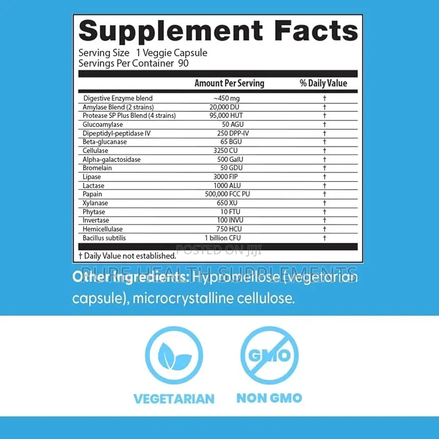 Digestive Enzymes, Bloating Indigestion Malabsorption 90 Capsules