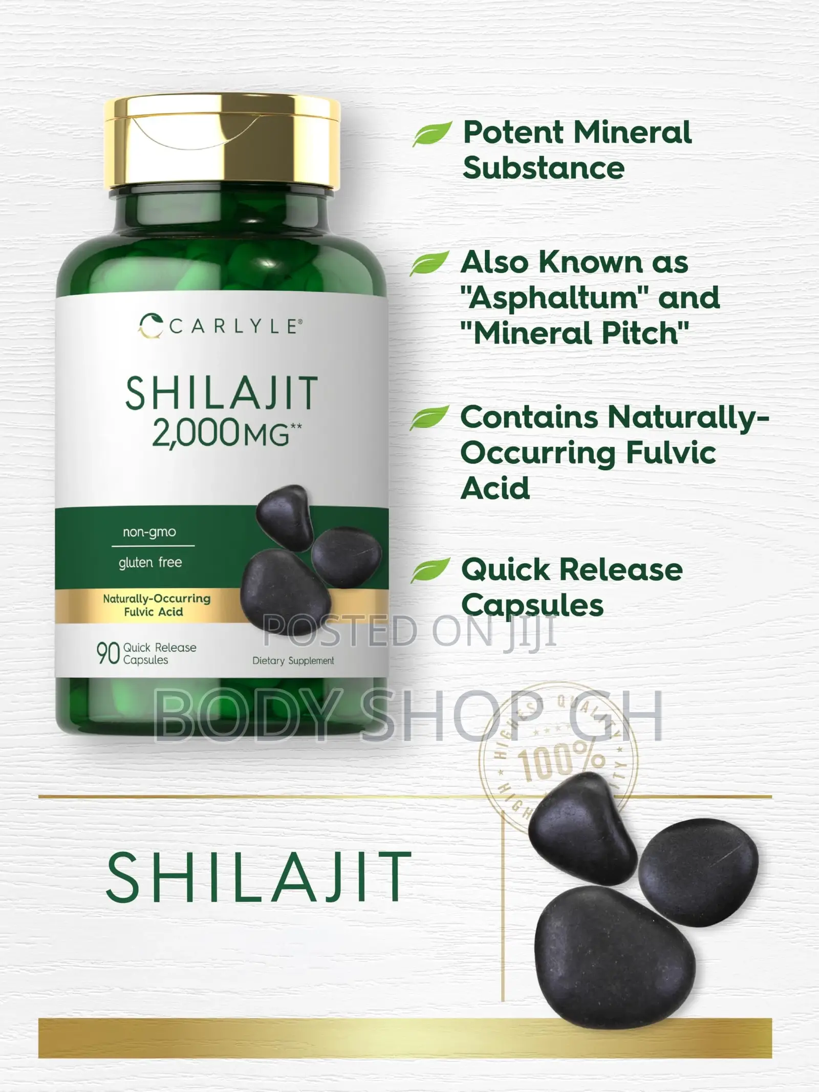 100% Pure Himalayan Shilajit Extract With Fulvic Acid, 90 Caps
