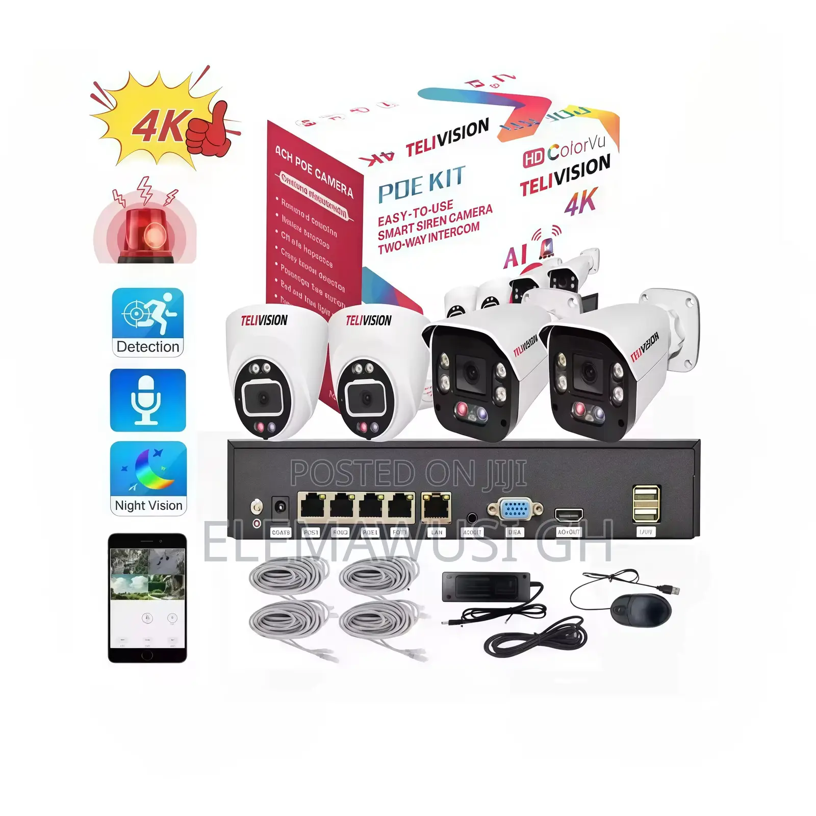 Ai Smart Face Capture, Motion Detection 4ch Poe 8mp CCTV Camera 