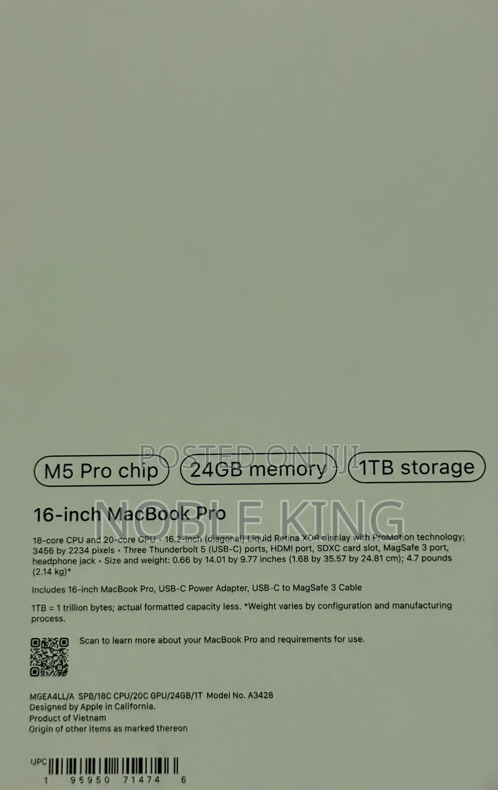 New Apple MacBook Pro 2026 M5 Pro 16-inch 24GB Apple M5 Pro SSD 1T