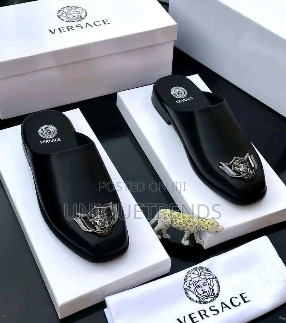 Luxurious Black Versace Leather Half Shoes (Black & White)