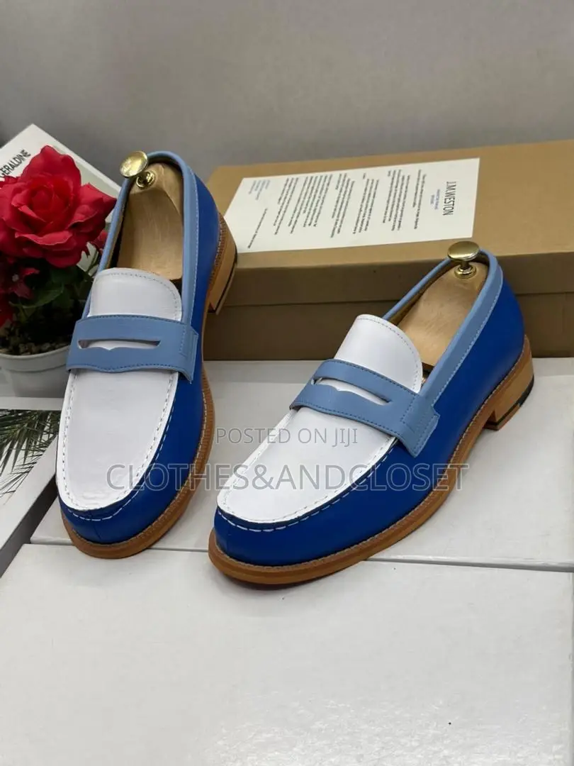 Blue and White J.M. Weston 180 Loafers