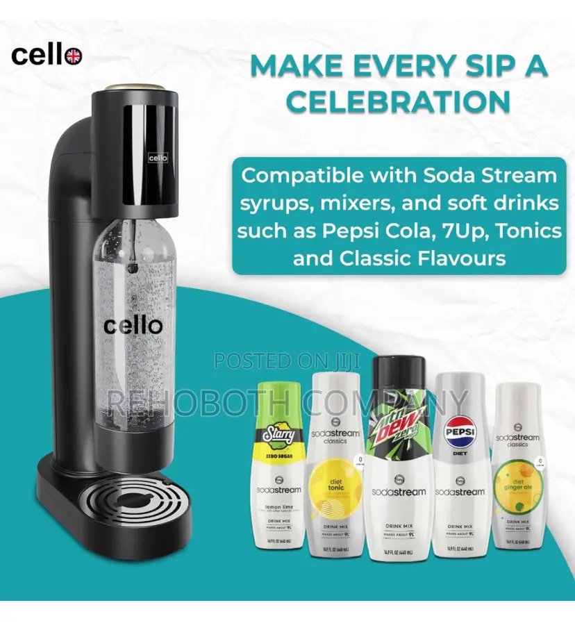 Cello Sparkling Water And Soda Maker Machine In Black