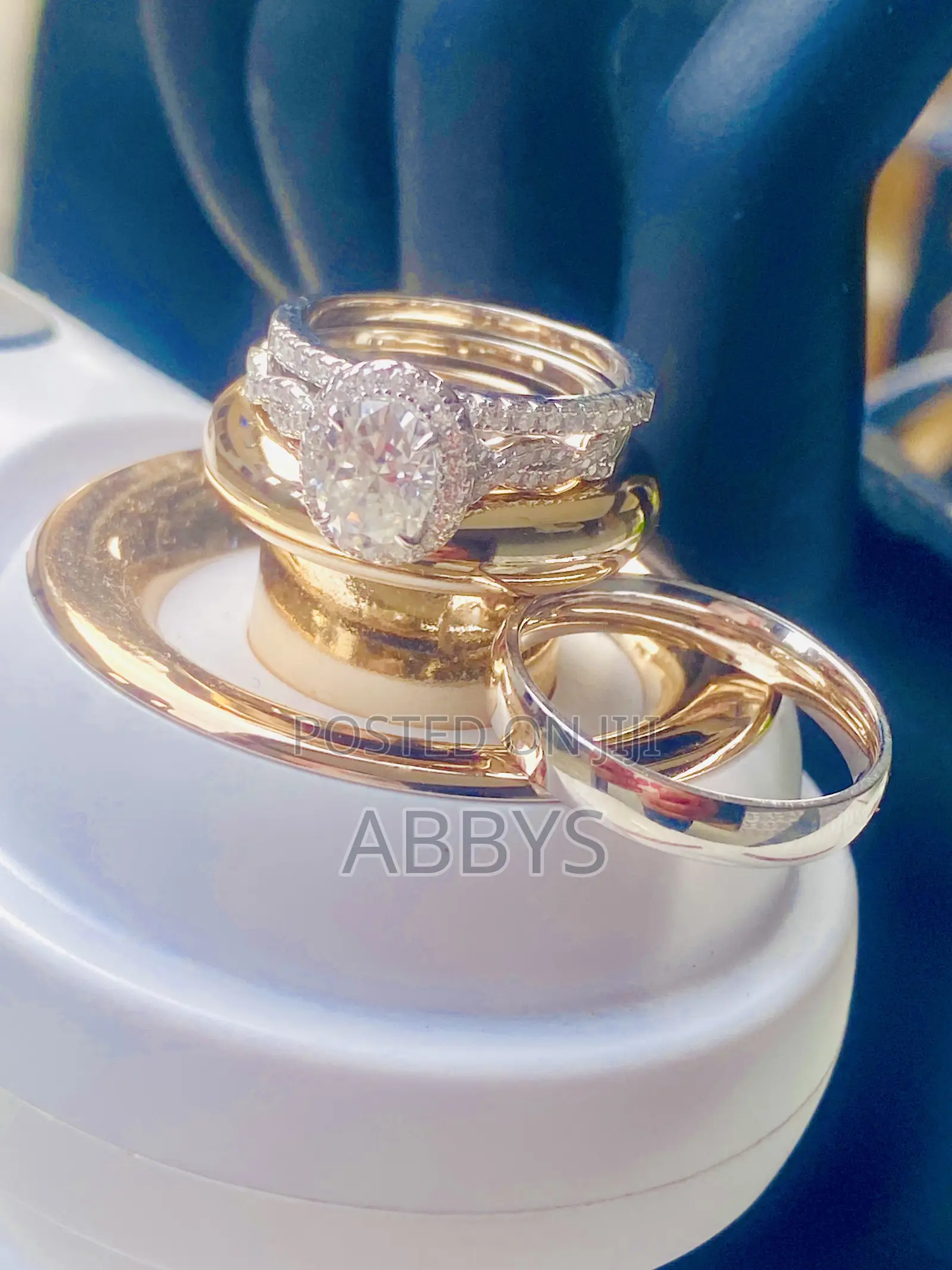 925 Sterling Silver Full Moissanite 3pcs Wedding Rings