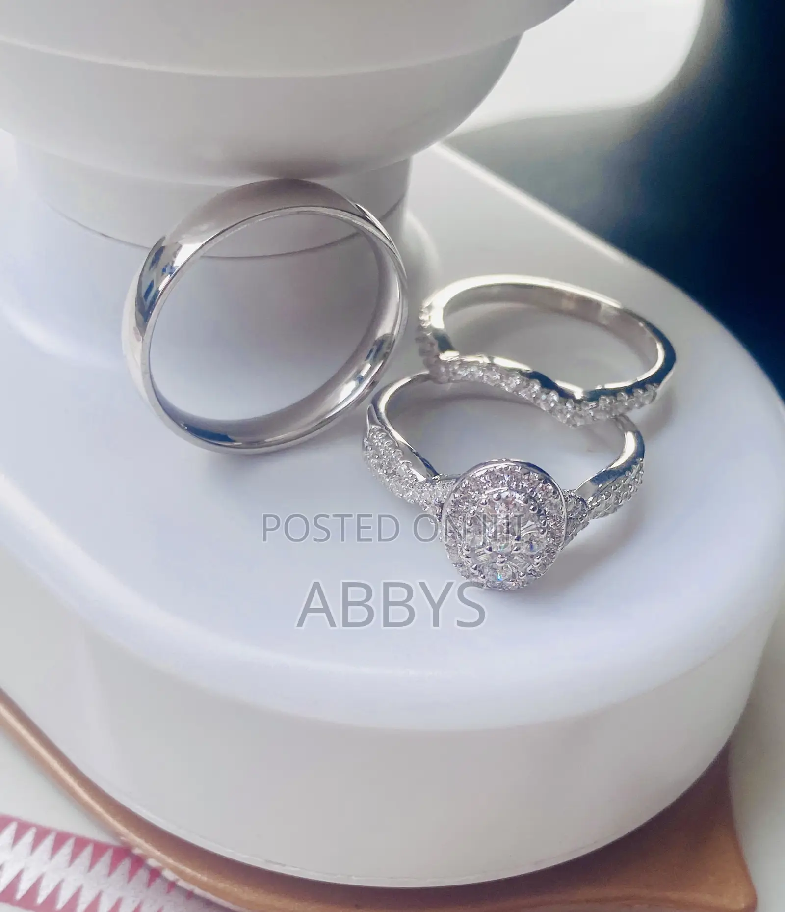 Three Set Cubic Zirconia 925 Sterling Silver Wedding Ring