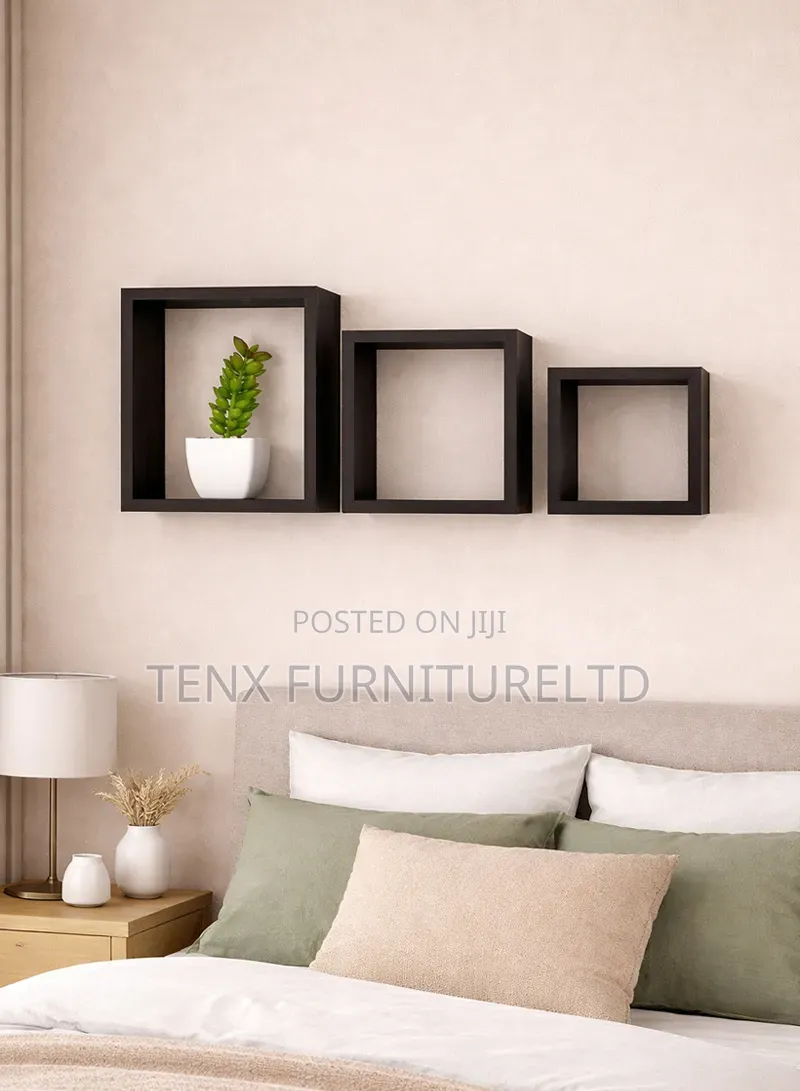 Floating Square Wall Shelves, Wooden(Black)