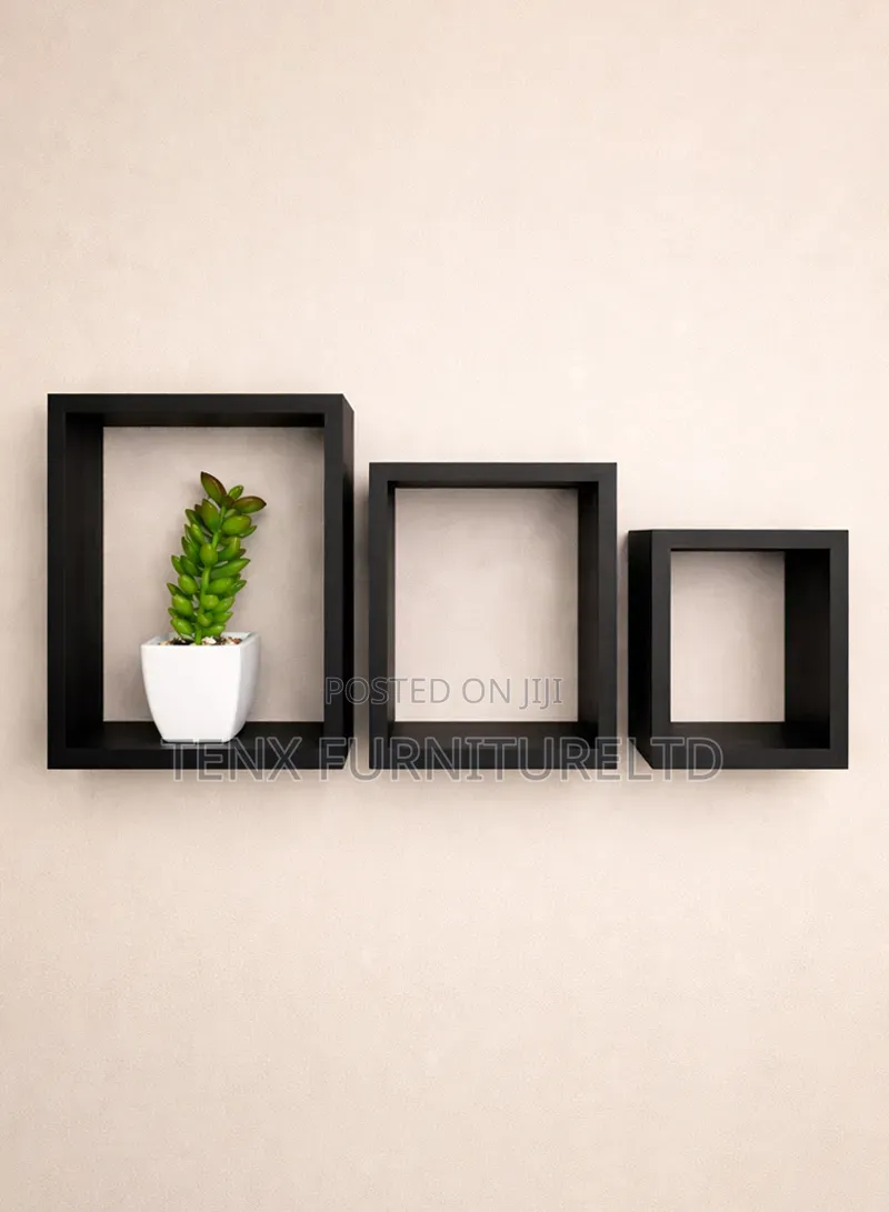 Floating Square Wall Shelves, Wooden(Black)