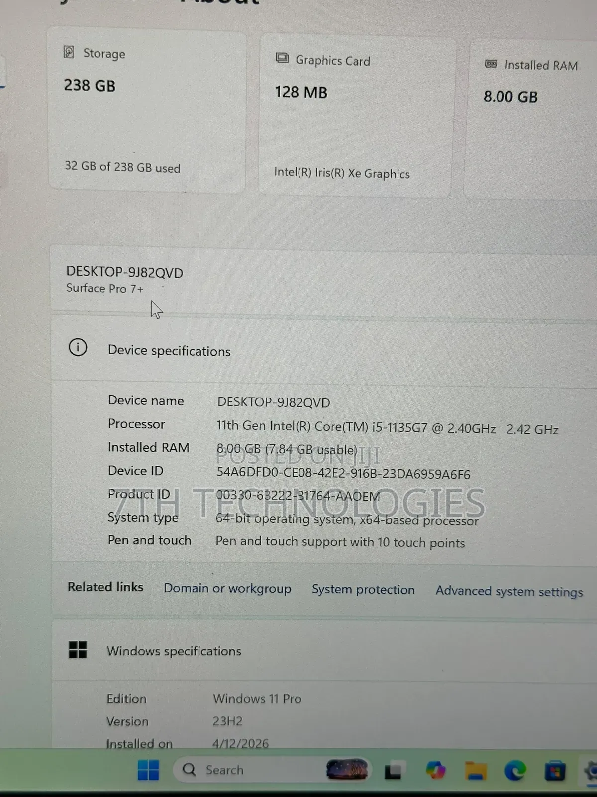 Laptop Microsoft Surface Pro 7+ 8GB Intel Core i5 SSD 256GB