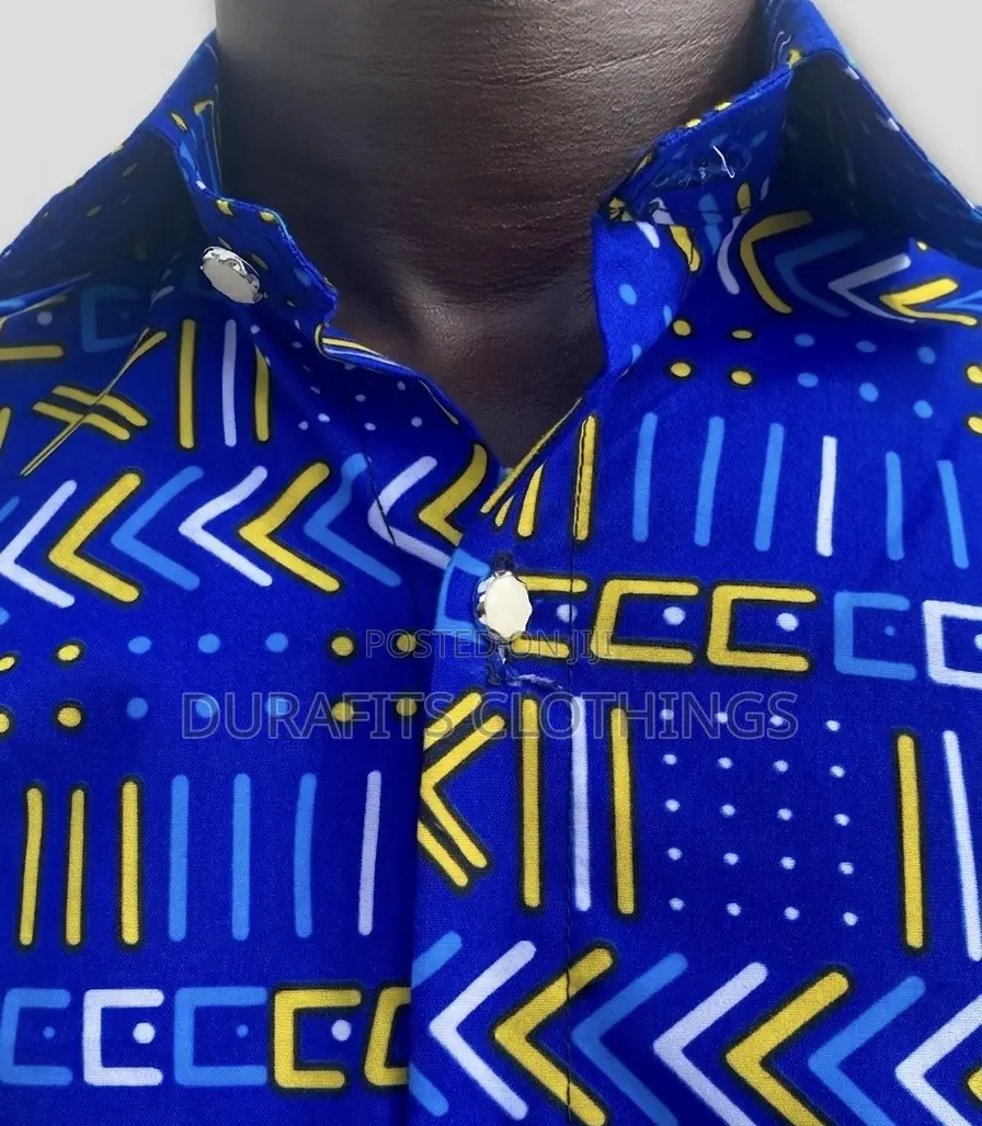 African Print Shirt in Cobalt Blue