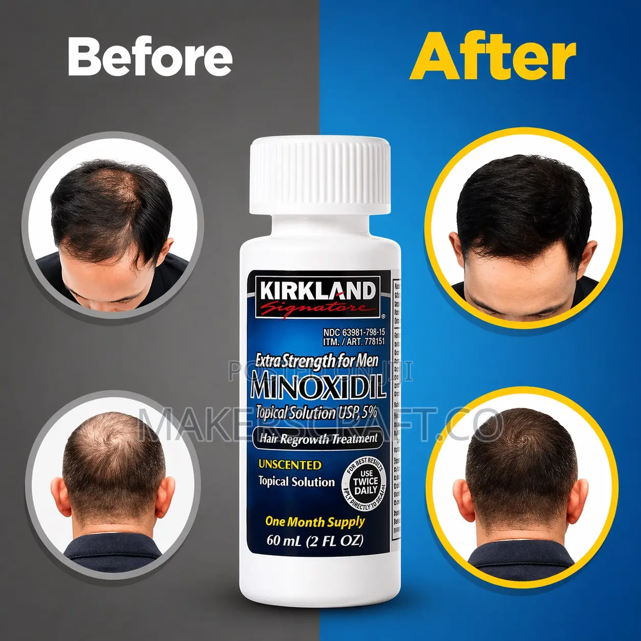 Kirkland Minoxidil for Beard, Hairline and Baldness, Hair Regrowth