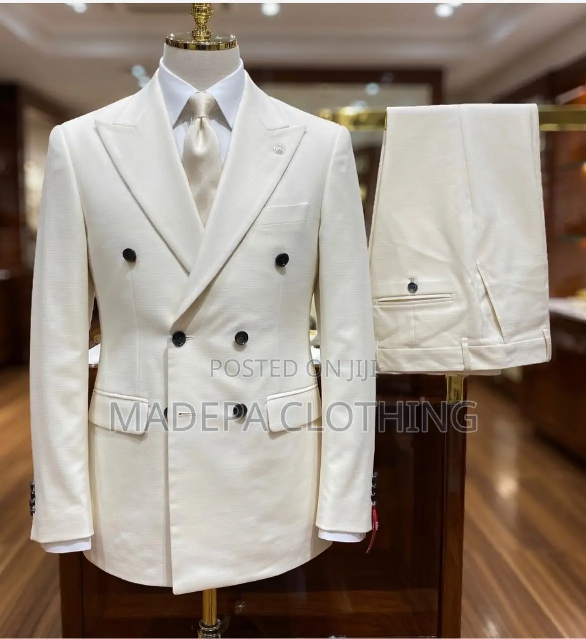 Elegant Light Blue Double Breasted Wool Suit-Brand New