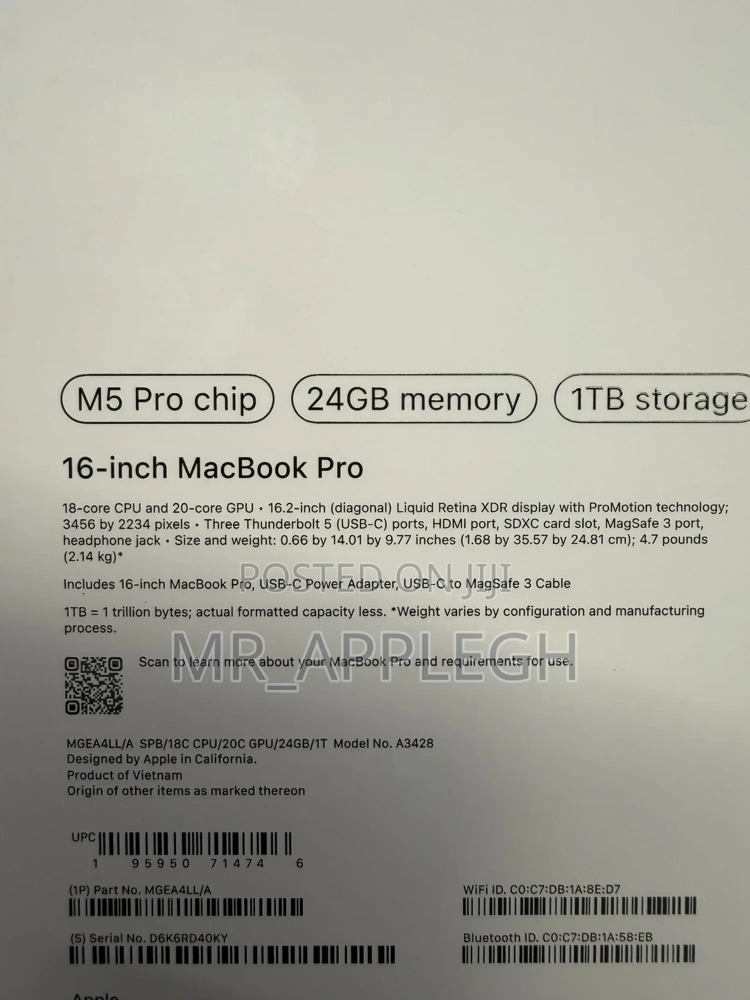 New Laptop Apple MacBook Pro 2026 M5 Pro 24GB Apple M5 Pro SSD 1T