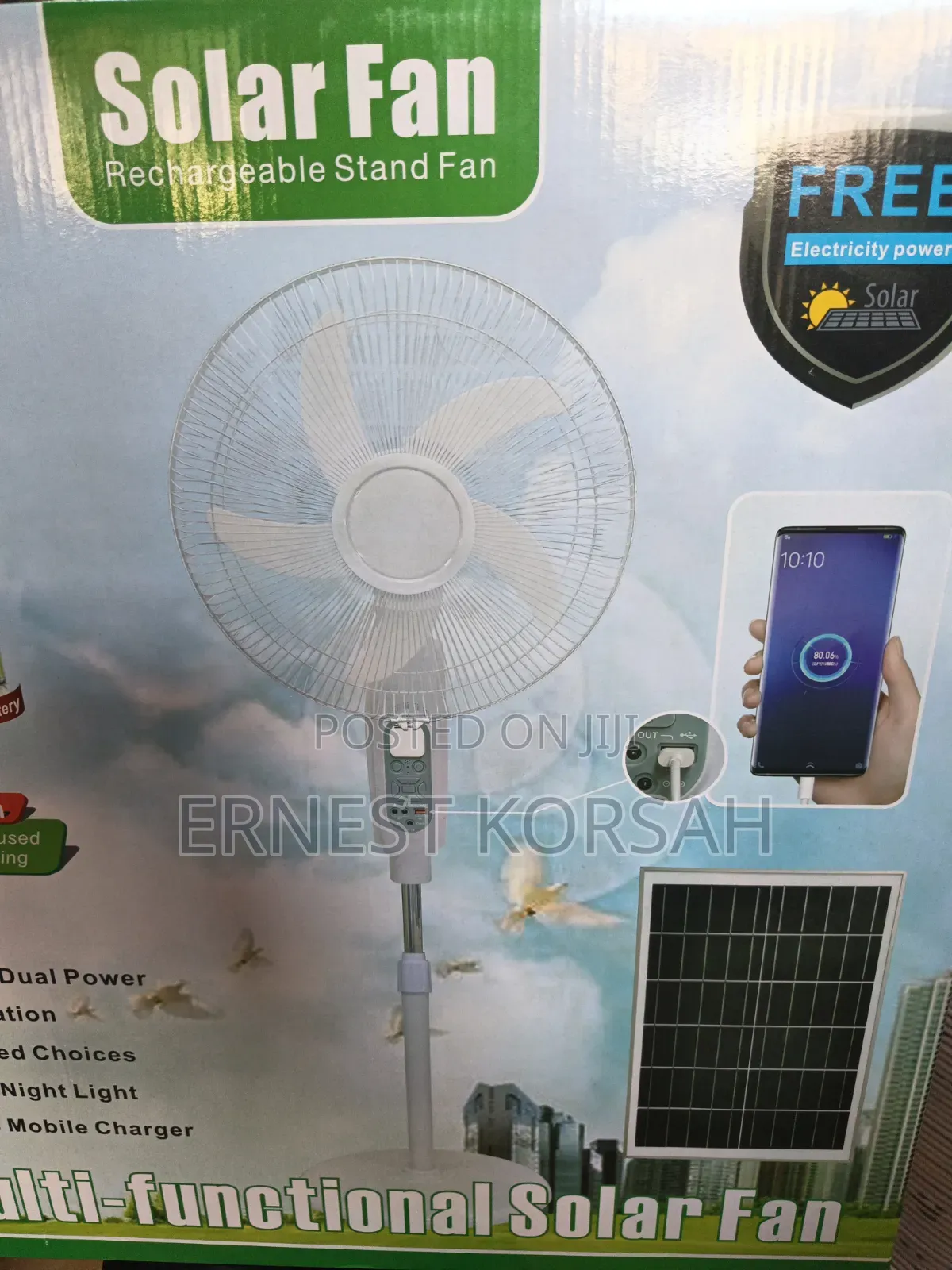 16" Solar Rechargeable Standing Fan