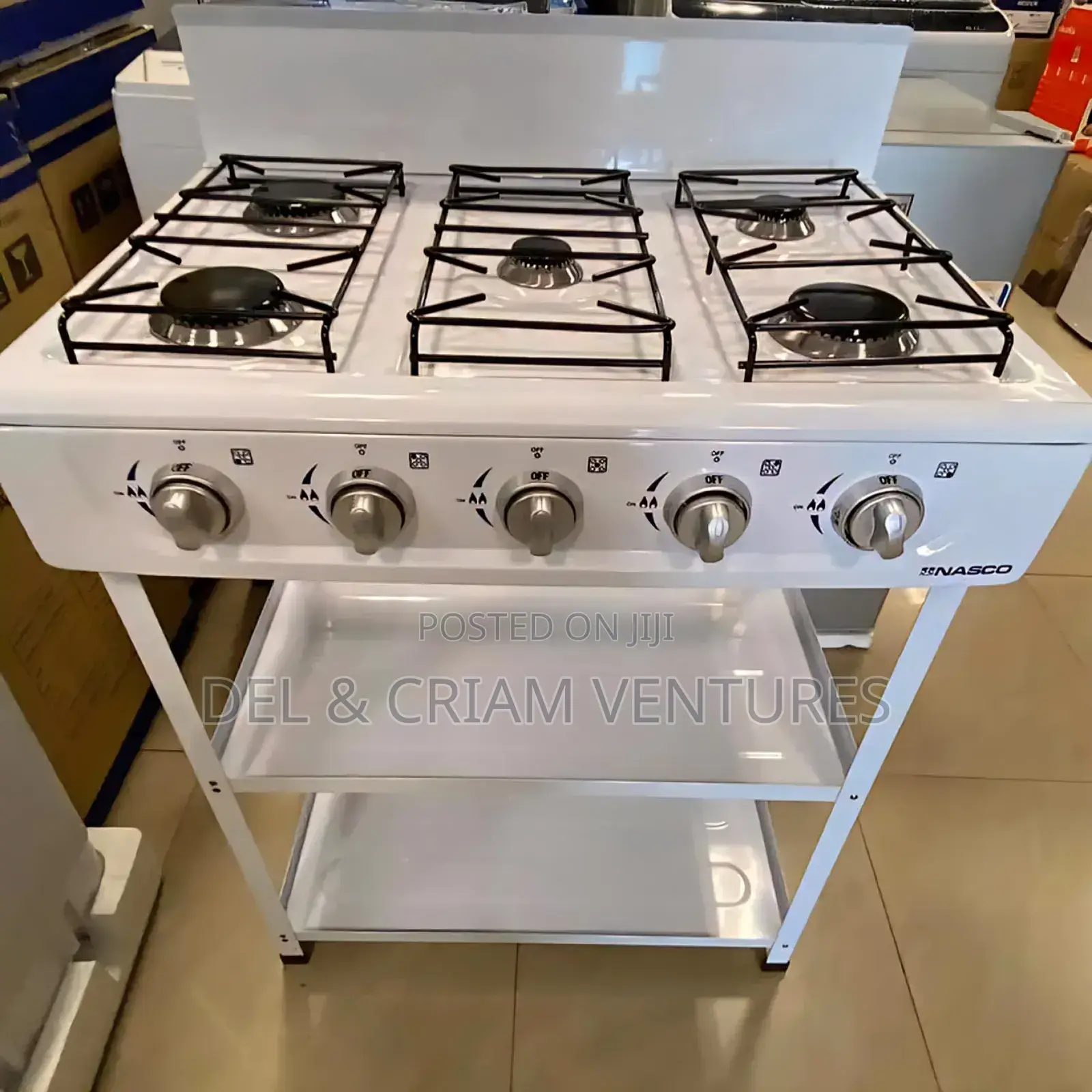 Nasco 5-Burner Gas Cooker With Shelves|One Year Warranty