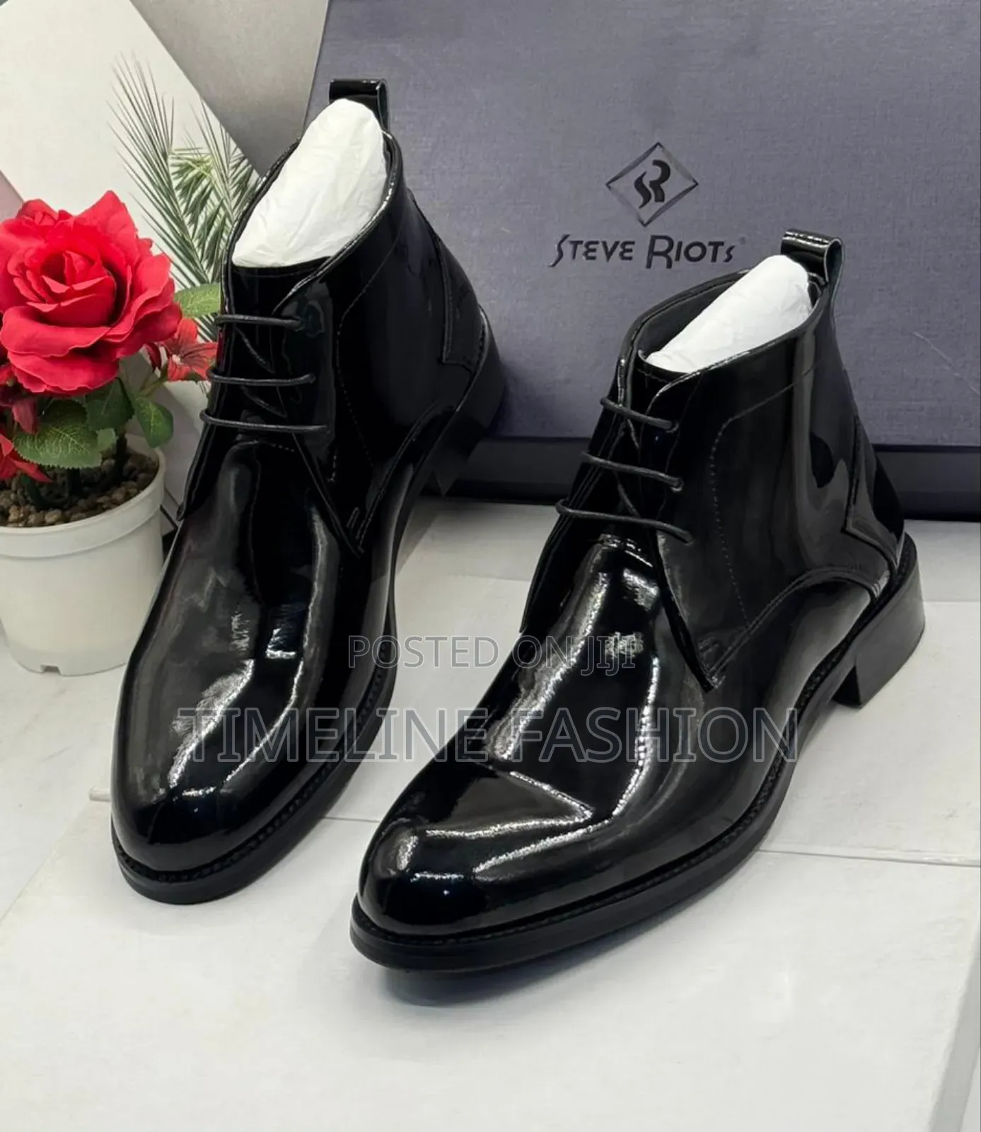 Steve Riot Black Mirror Lace Up Ankle Boots