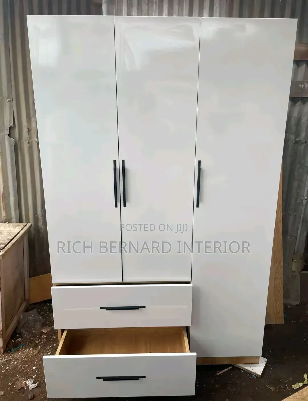 Modern White Wood Grain 2in1 Wardrobe
