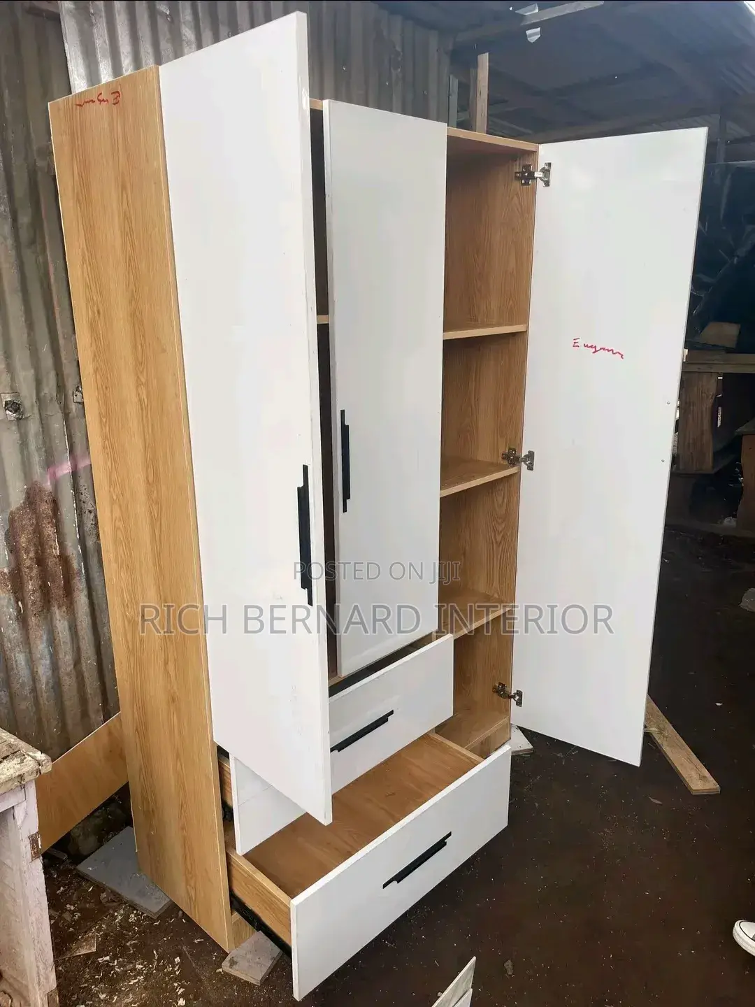 Modern White Wood Grain 2in1 Wardrobe