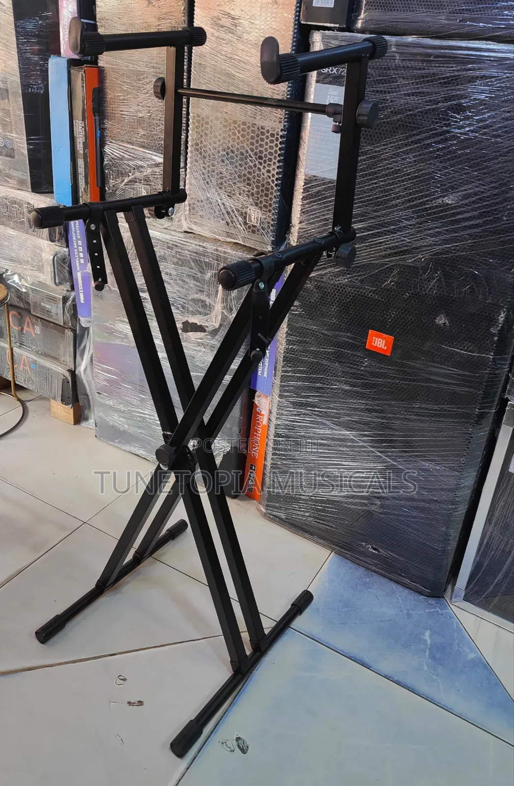 2-Tier, Double-Braced X-Style Adjustable Keyboard Stand.