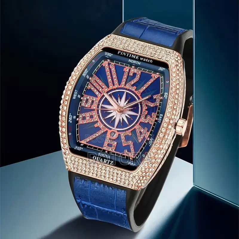 Premium Men’S Iced-out Square Watch – (Calendar Function) - Rose Gold