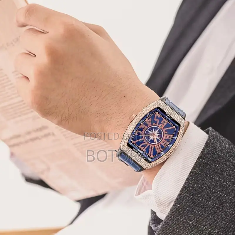 Premium Men’S Iced-out Square Watch – (Calendar Function) - Rose Gold