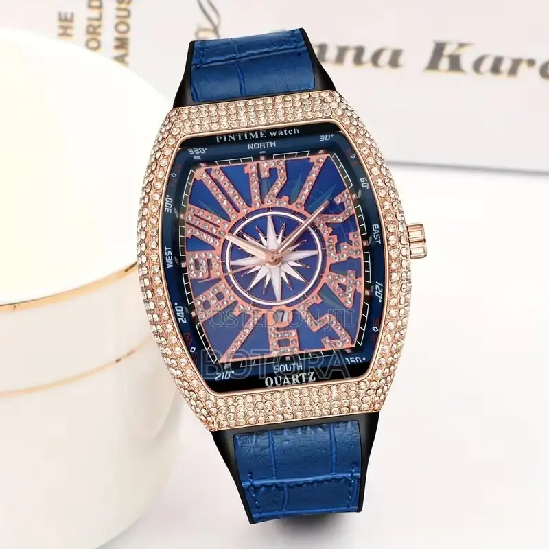 Premium Men’S Iced-out Square Watch – (Calendar Function) - Rose Gold
